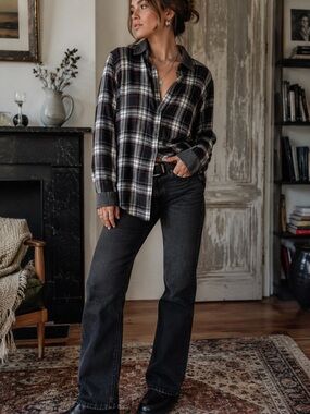 Diesel Plaid Shirt Womens S Black Red 90s Grunge Button Down Rayon